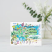 Honduras geïllustreerde reiskaart met wegen briefkaart (Staand voorkant)