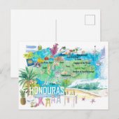 Honduras geïllustreerde reiskaart met wegen briefkaart (Voorkant / Achterkant)