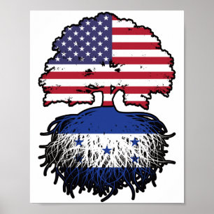 Honduras Honduran American USA Tree Roots Flag Poster
