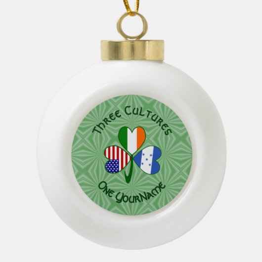 Hondúras Ireland USA Shamrock Vlag gepersonaliseer Keramische Bal Ornament (Voorkant)