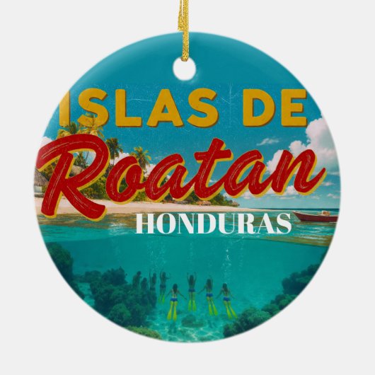  Honduras ISLAS DE ROATAN Retro poster Keramisch Ornament (Achterkant)
