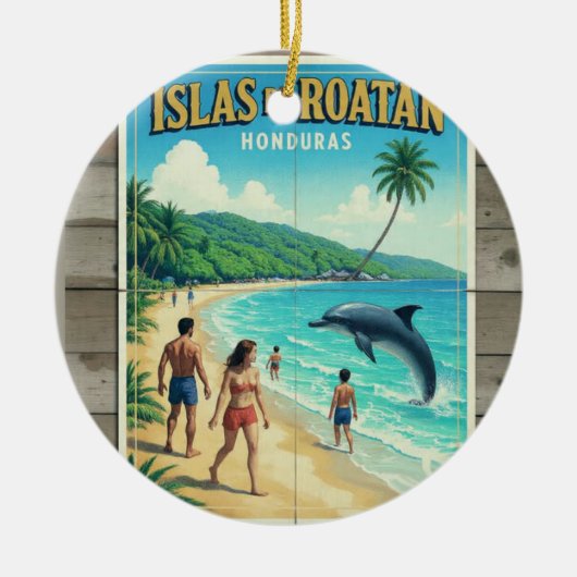 Honduras ISLAS DE ROATAN Retro poster Keramisch Ornament (Voorkant)