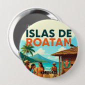 Honduras ISLAS DE ROATAN Retro poster Ronde Button 4,0 Cm (Voorkant /achterkant)