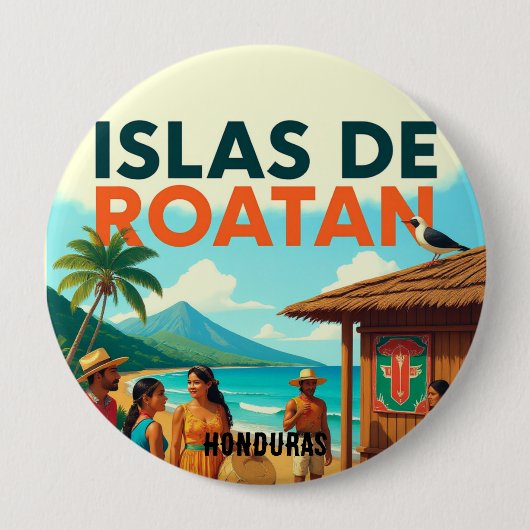 Honduras ISLAS DE ROATAN Retro poster Ronde Button 4,0 Cm (Voorkant)