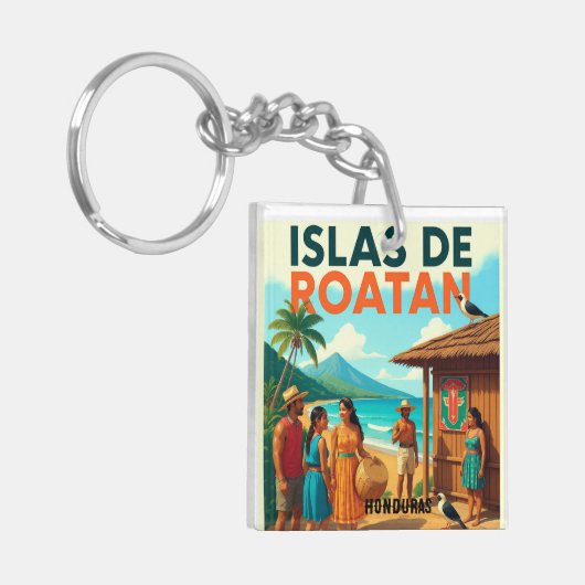  Honduras ISLAS DE ROATAN Retro poster Sleutelhanger (Voorkant Links)