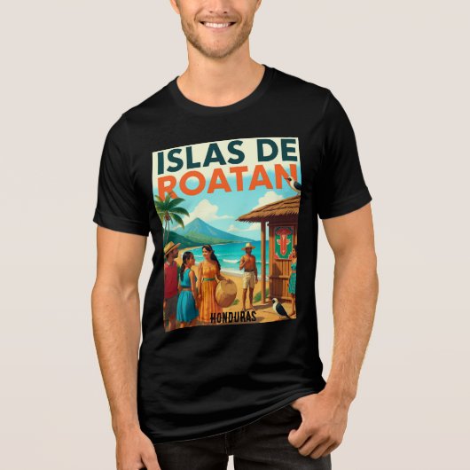  Honduras ISLAS DE ROATAN Retro poster Tri-Blend Shirt (Voorkant)