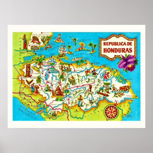 Honduras kaart afdrukken Poster (Voorkant)
