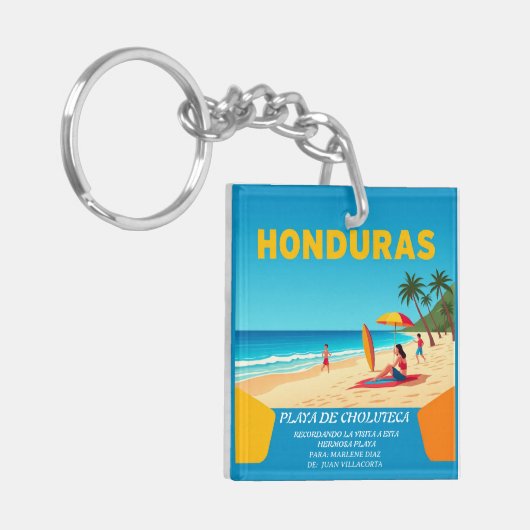  Honduras PLAYA DE CHOLUTECA Retro poster Sleutelhanger (Voorkant Links)