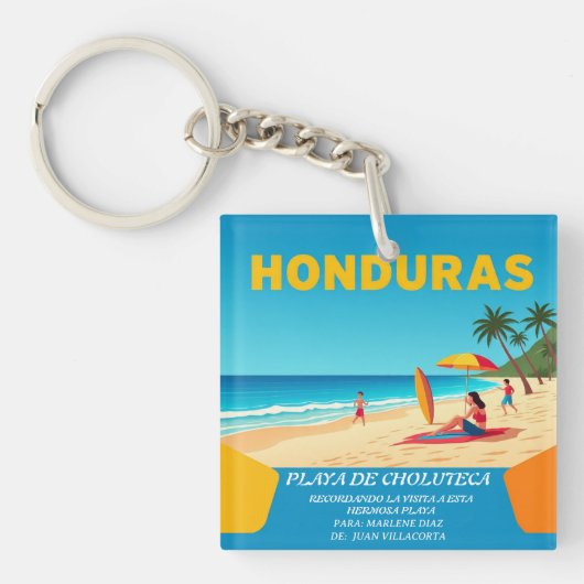  Honduras PLAYA DE CHOLUTECA Retro poster Sleutelhanger (Voorkant)