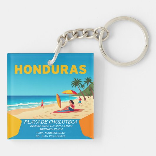  Honduras PLAYA DE CHOLUTECA Retro poster Sleutelhanger (Achterkant)