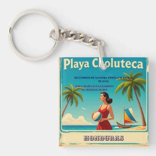  Honduras PLAYAS CHOLUTECA Retro poster Sleutelhanger (Voorkant)