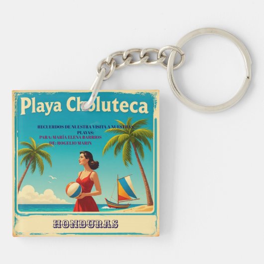  Honduras PLAYAS CHOLUTECA Retro poster Sleutelhanger (Achterkant)