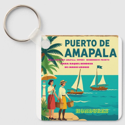 Honduras Puerto AMAPALA Retro poster Sleutelhanger (Voorkant)