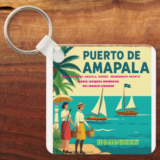 Honduras Puerto AMAPALA Retro poster Sleutelhanger (Voorkant)