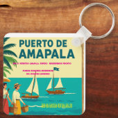 Honduras Puerto AMAPALA Retro poster Sleutelhanger (Achterkant)