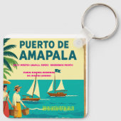 Honduras Puerto AMAPALA Retro poster Sleutelhanger (Achterkant)