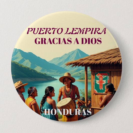 Honduras Puerto LEMPIRA Retro poster Ronde Button 4,0 Cm (Voorkant)