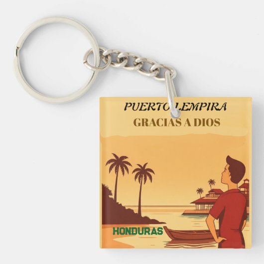 Honduras Puerto Lempira Retro poster Sleutelhanger (Voorkant)