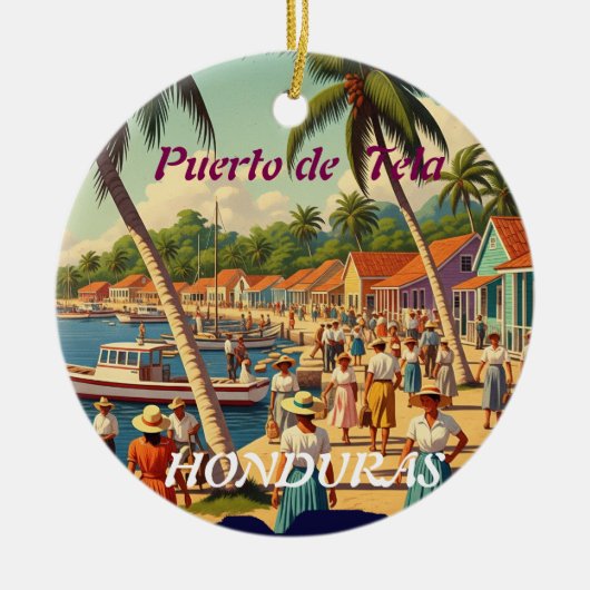  Honduras Puerto Tela Retro poster Keramisch Ornament (Voorkant)