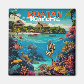 Honduras Roatan Travel  Retro Poster Magneet (Voorkant)