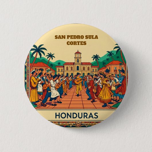  Honduras  SAN PEDRO SULA  Retro poster Ronde Button 5,7 Cm (Voorkant)