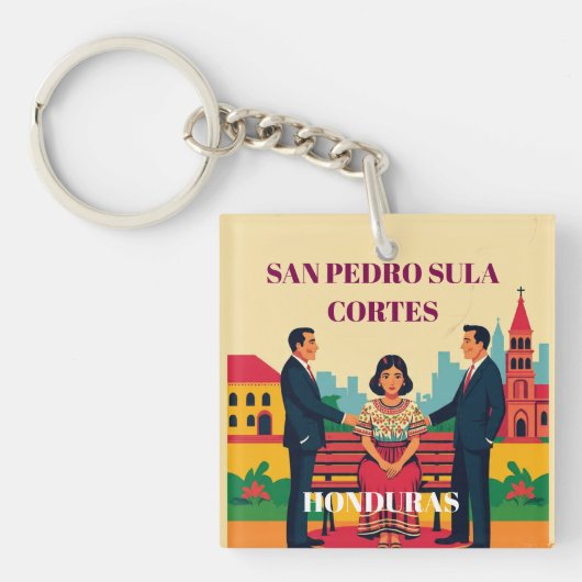  Honduras SAN PEDRO SULA Retro poster Sleutelhanger (Voorkant)