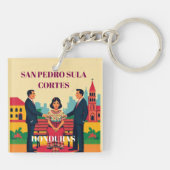  Honduras SAN PEDRO SULA Retro poster Sleutelhanger (Achterkant)