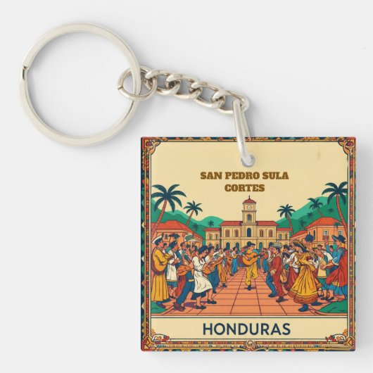 Honduras SAN PEDRO SULA Retro poster Sleutelhanger (Voorkant)