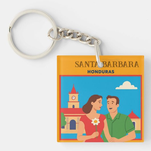 Honduras Santa Barbara Retro poster Sleutelhanger (Voorkant)