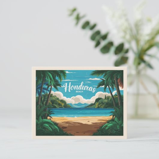 Honduras strand Retro Reizen Briefkaart (Staand voorkant)