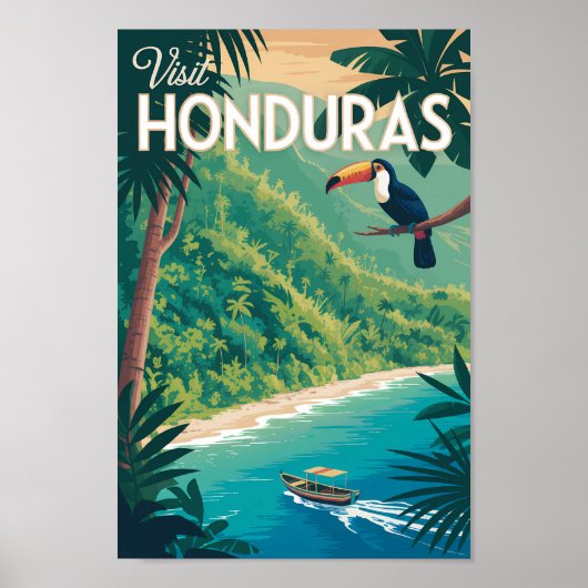 Honduras Toucan Illustration Travel Art Vintage Poster (Voorkant)
