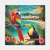 Honduras Travel Vintage Poster Macaw en Toucan Magneet (Voorkant)