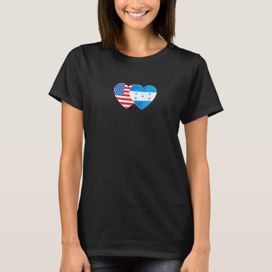 Honduras &USA Flag Twin Heart 4 Honduran Americans T-shirt (Voorkant)