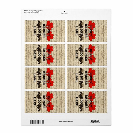 Hone badger, zorg etiket (Full Sheet)