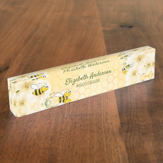 Honecomb blij met hommels bloemen baas babe plezie naambordje (Zijkant)
