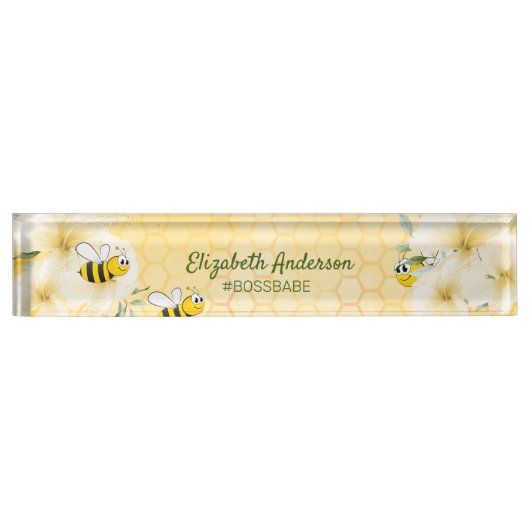Honecomb blij met hommels bloemen baas babe plezie naambordje (Voorkant)