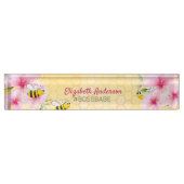 Honecomb blij met hommels roze floralen baas babe naambordje (Voorkant)