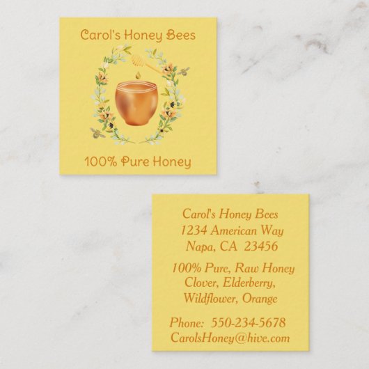 Honey and Flowers Fresh Honey Apiary Visitekaartje (Voorkant / Achterkant)