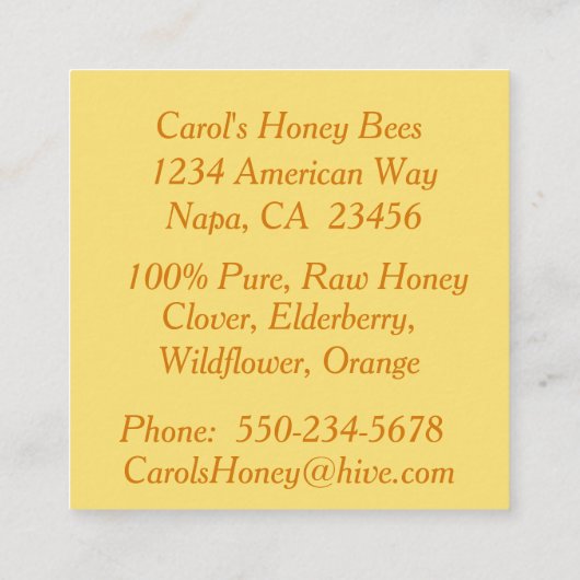 Honey and Flowers Fresh Honey Apiary Visitekaartje (Achterkant)