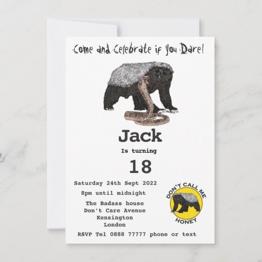 Honey Badger Animal 18th Birthday Party Boy (Achterkant)