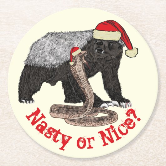 Honey Badger en Snake Funny Santa Quote Ronde Kartonnen Onderzetter (Voorkant)