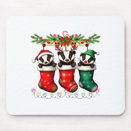 Honey Badger In Christmas Socks Lights Honey Badge Muismat (Voorkant)