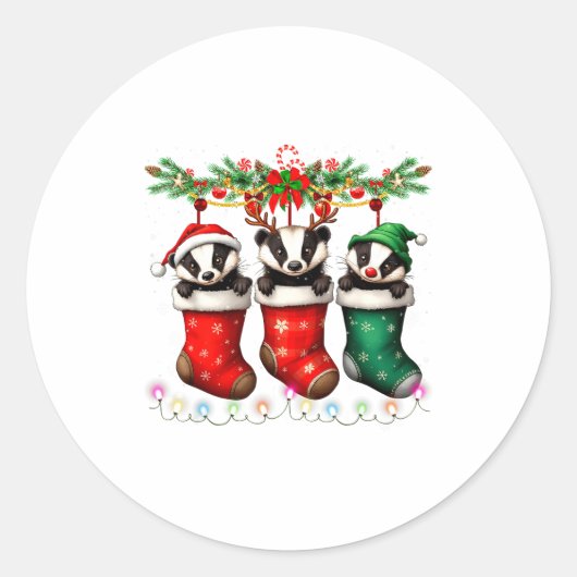 Honey Badger In Christmas Socks Lights Honey Badge Ronde Sticker (Voorkant)