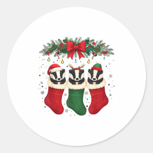 Honey Badger In Christmas Socks Lights Honey Badge Ronde Sticker (Voorkant)