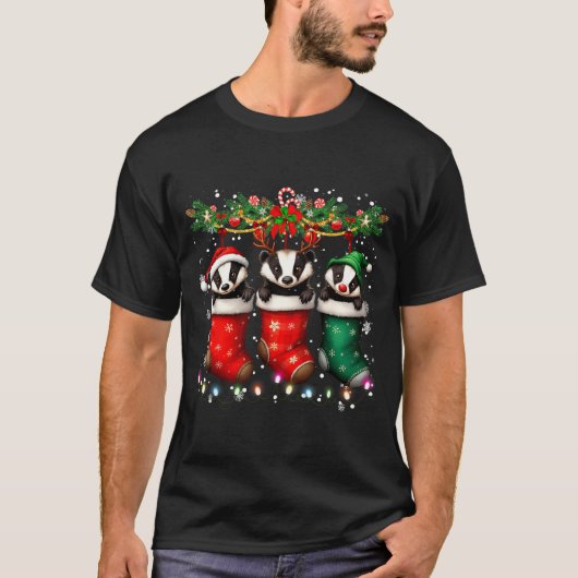 Honey Badger In Christmas Socks Lights Honey Badge T-shirt (Voorkant)