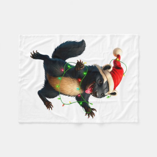 Honey Badger Tree Xmas Lights Santa Honey Badger C Fleece Deken (Voorkant (Horizontaal))