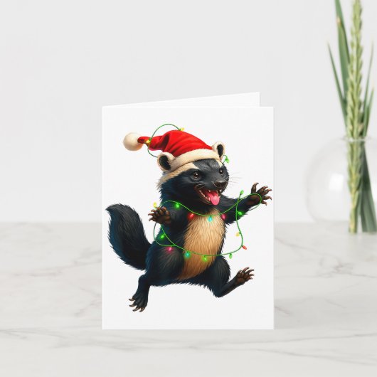 Honey Badger Tree Xmas Lights Santa Honey Badger C Kaart (Voorkant)