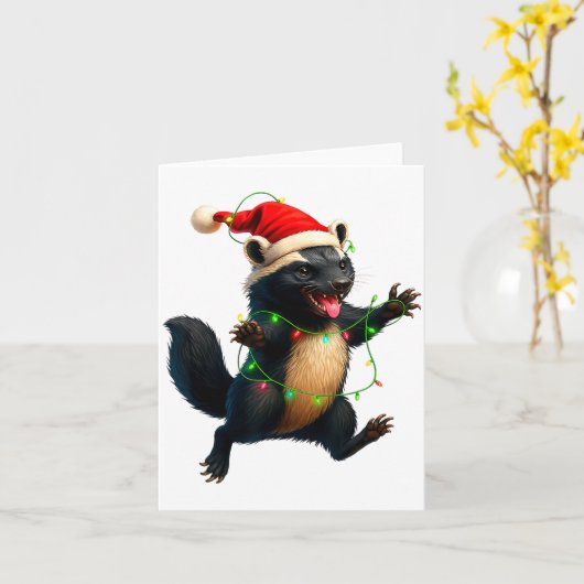 Honey Badger Tree Xmas Lights Santa Honey Badger C Kaart (Gele Bloem)