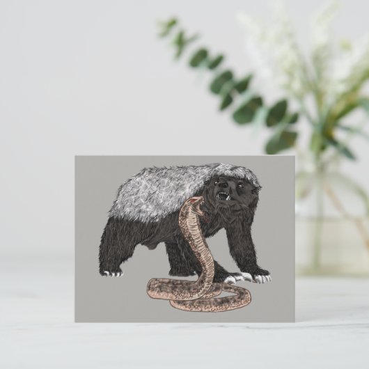 Honey Badger verses snake illustratie Briefkaart (Staand voorkant)