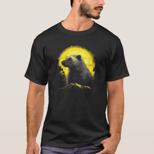 Honey Badger With Full Moon in Background T-shirt (Voorkant)